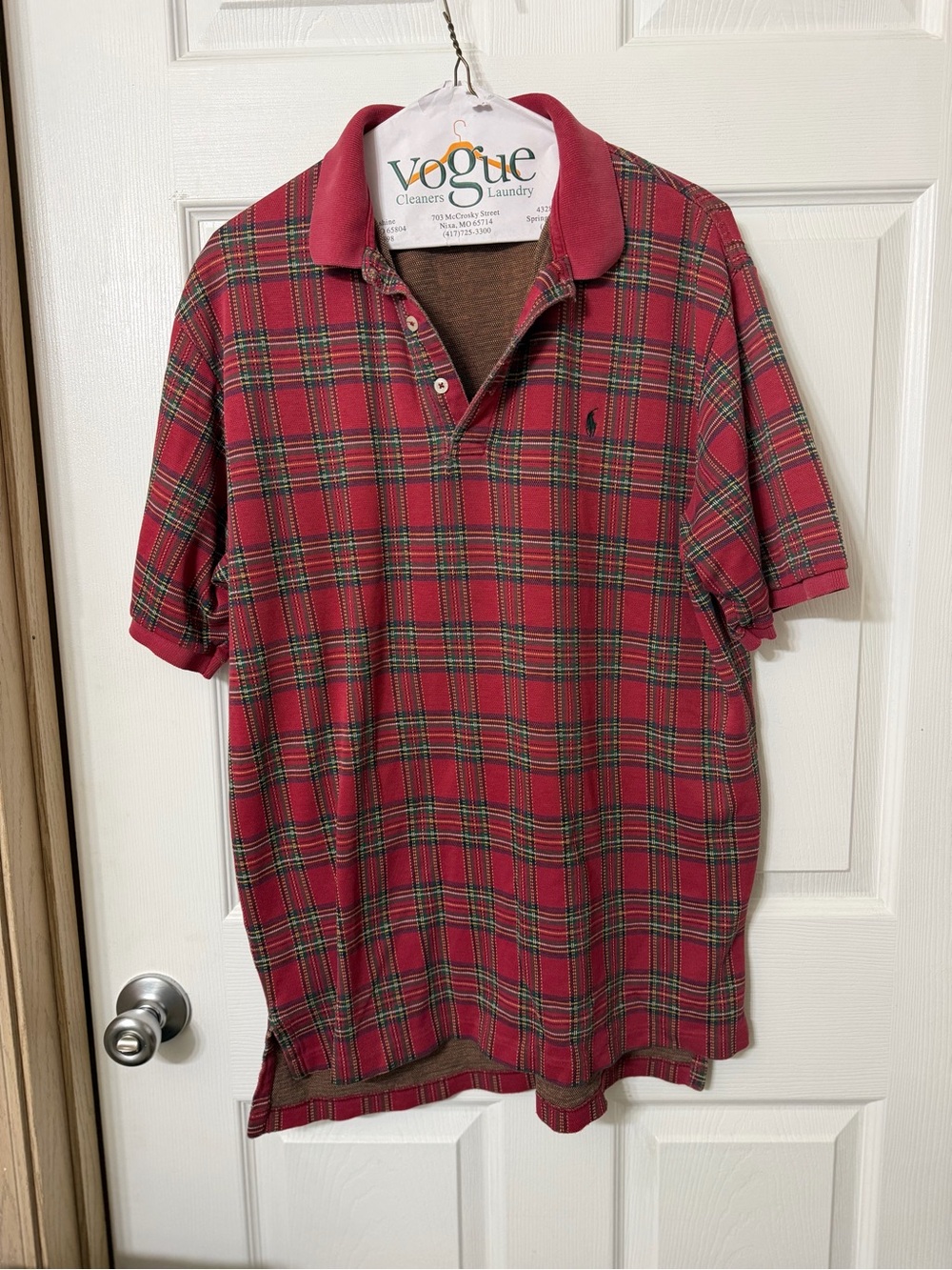 Ralph Lauren Red Plaid Short Sleeve Polo